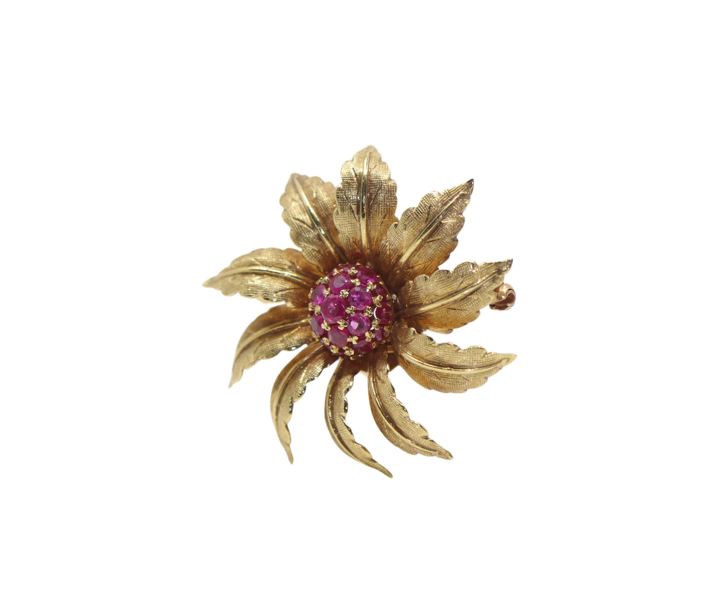 Vintage Tiffany & Co. 18K Gold Ruby Starburst Flower Brooch Pin