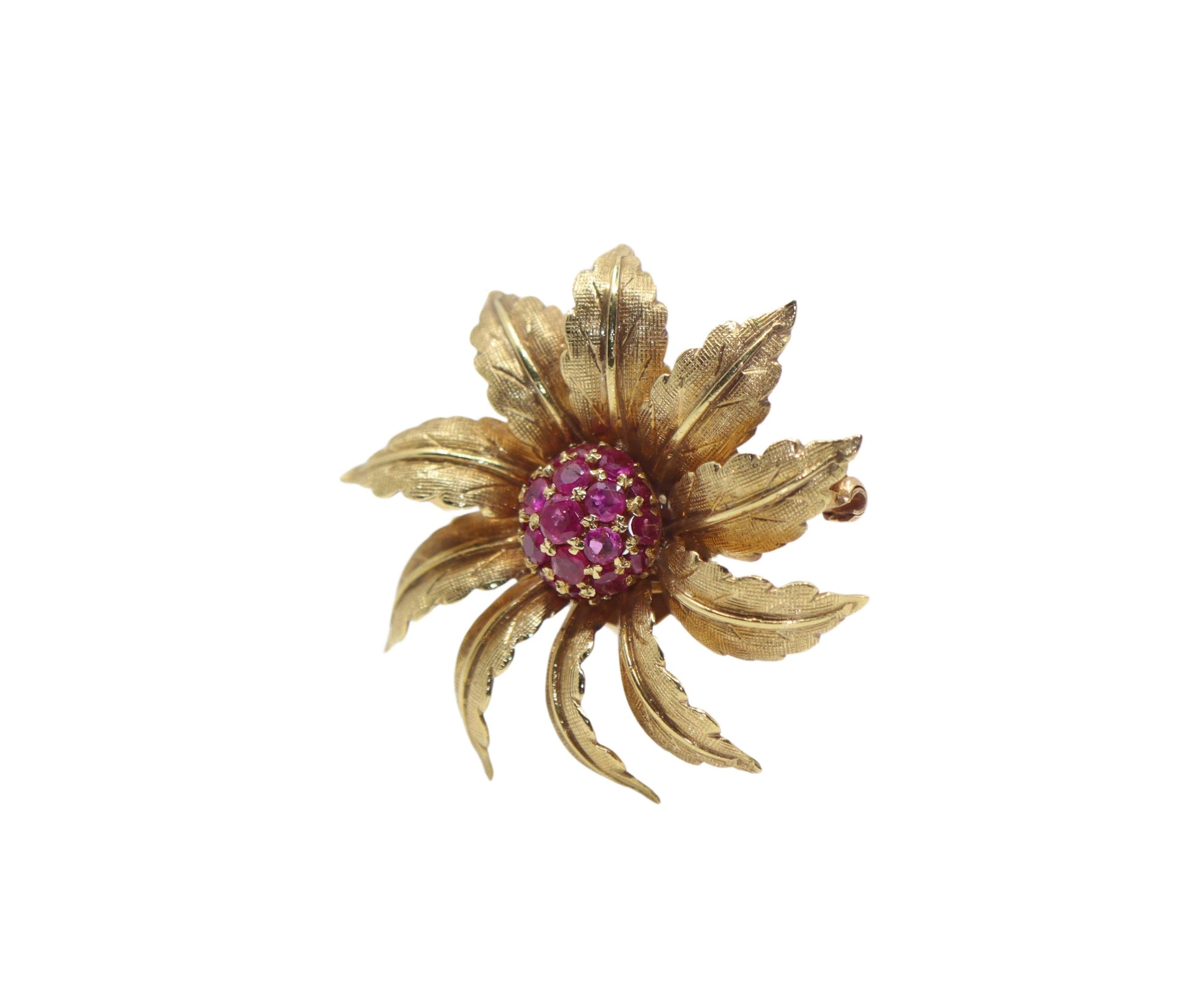 Vintage Tiffany & Co. 18K Gold Ruby Starburst Flower Brooch Pin