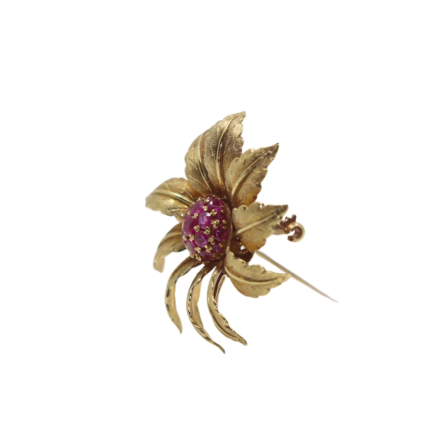Vintage Tiffany & Co. 18K Gold Ruby Starburst Flower Brooch Pin
