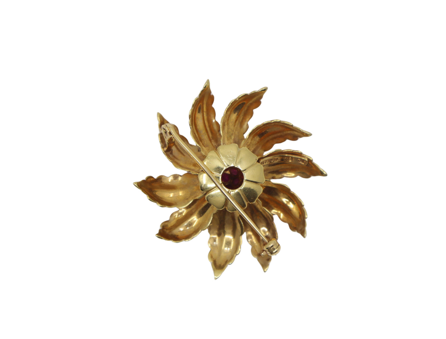Vintage Tiffany & Co. 18K Gold Ruby Starburst Flower Brooch Pin