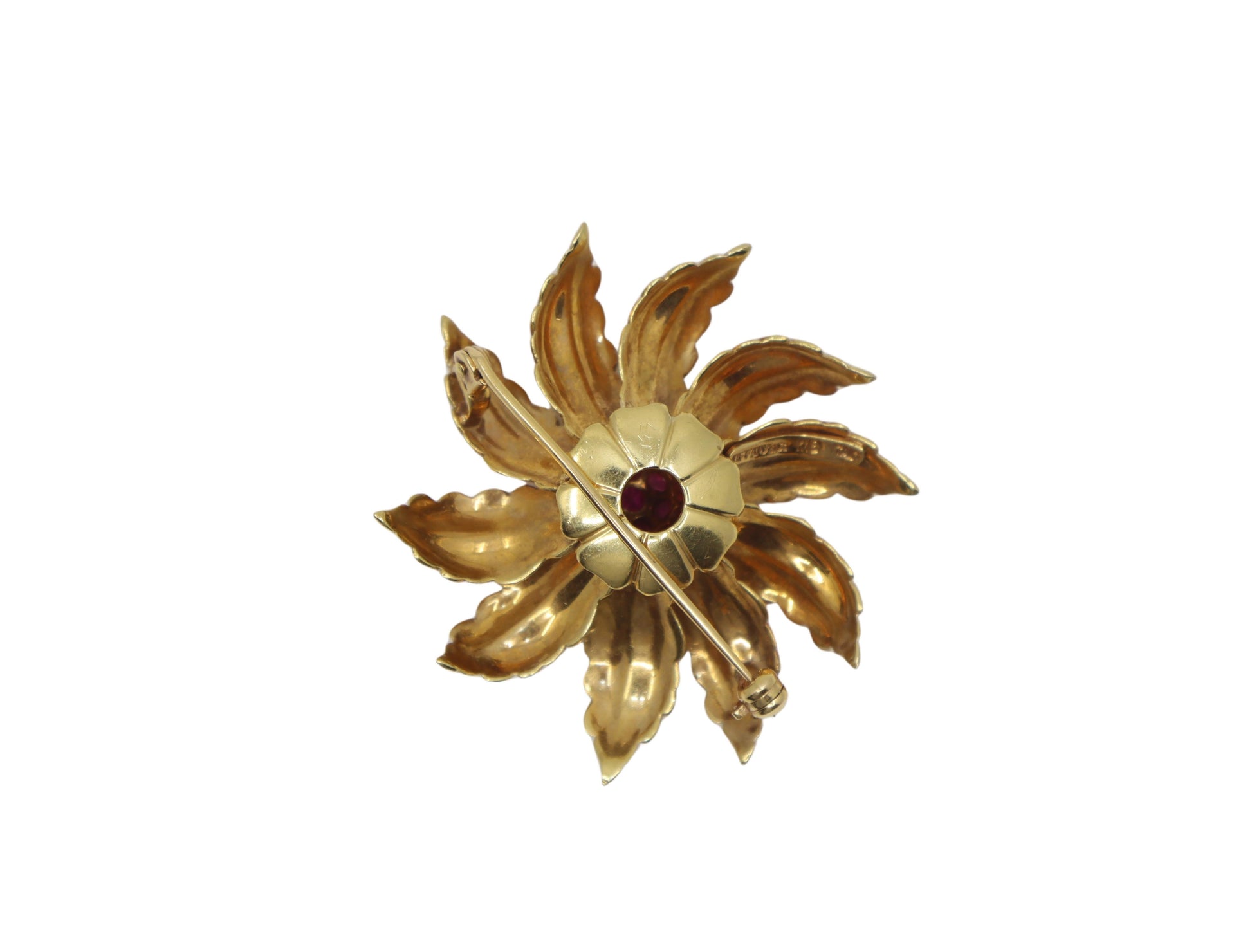 Vintage Tiffany & Co. 18K Gold Ruby Starburst Flower Brooch Pin