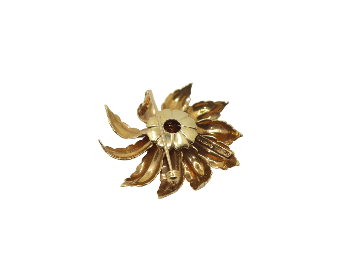 Vintage Tiffany & Co. 18K Gold Ruby Starburst Flower Brooch Pin
