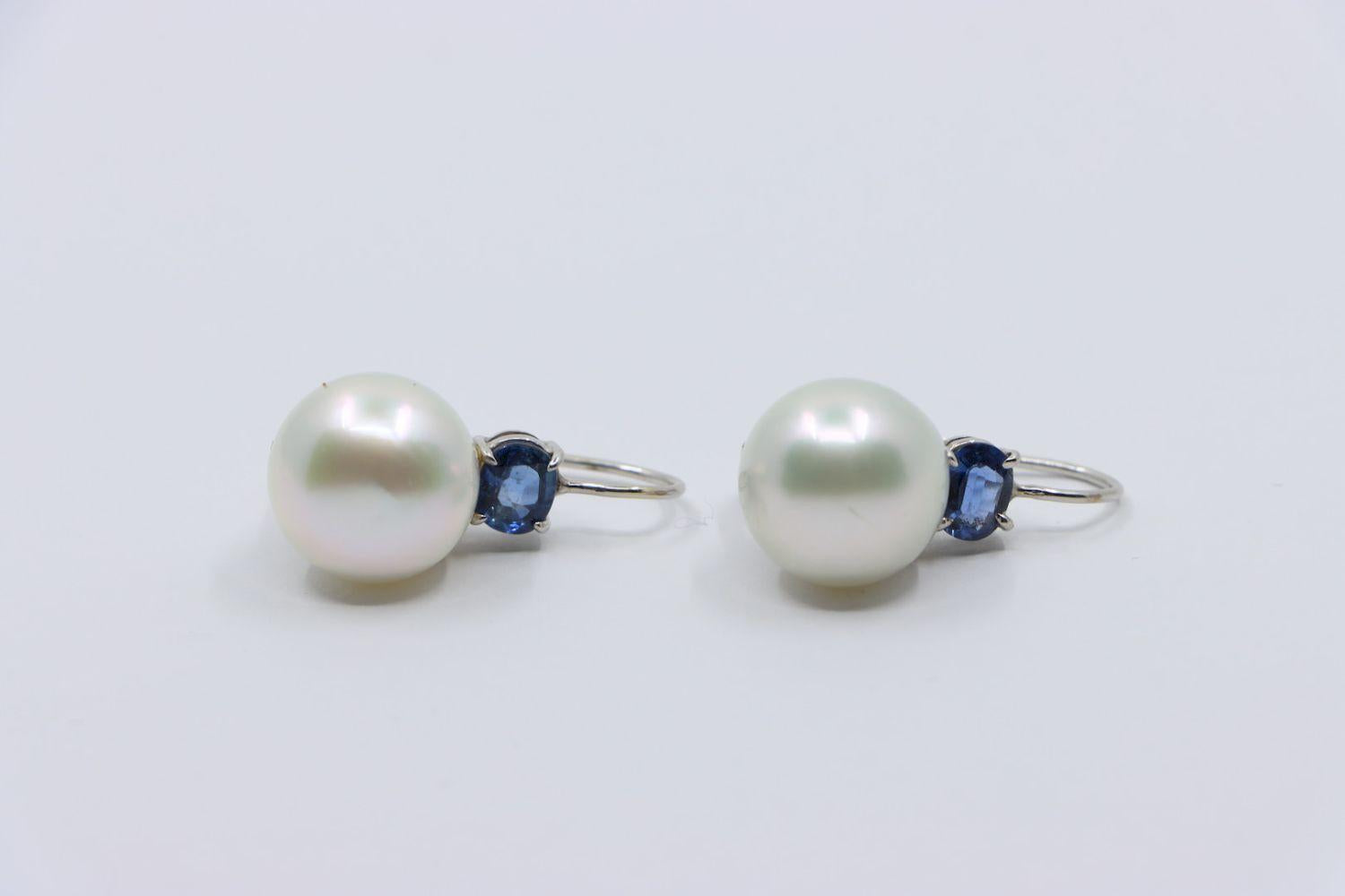 Vintage 18K White Gold Pearl Saphirre Earring