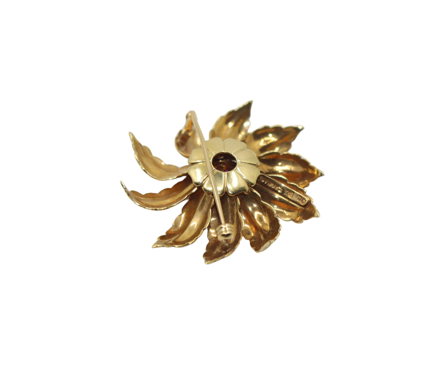 Vintage Tiffany & Co. 18K Gold Ruby Starburst Flower Brooch Pin