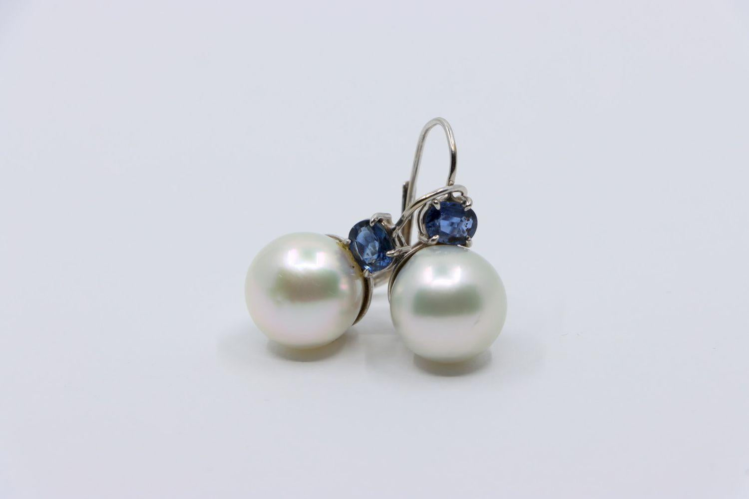 Vintage 18K White Gold Pearl Saphirre Earring