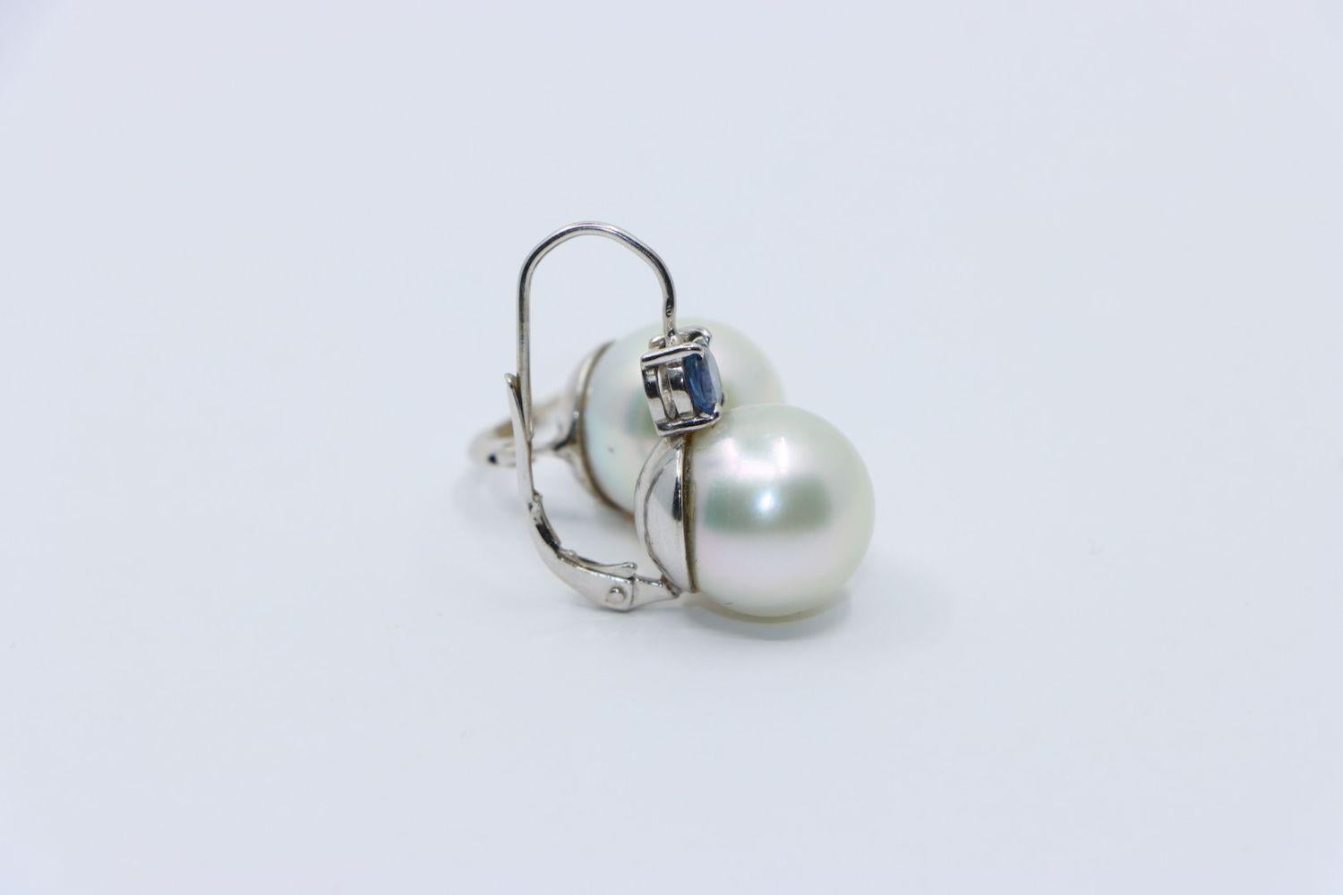 Vintage 18K White Gold Pearl Saphirre Earring