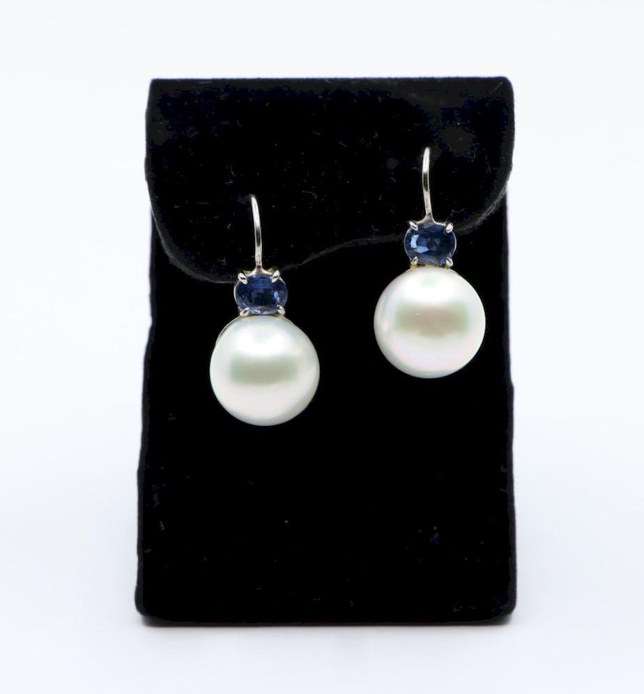 Vintage 18K White Gold Pearl Saphirre Earring