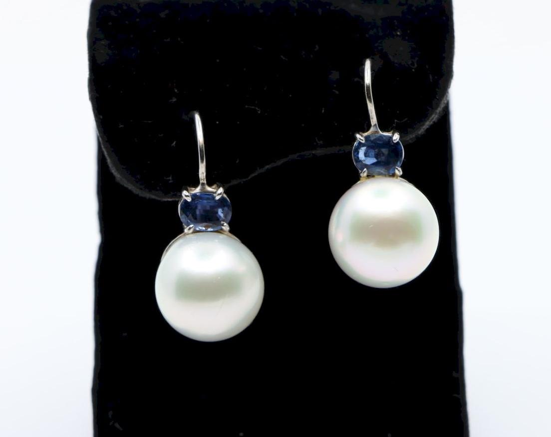 Vintage 18K White Gold Pearl Saphirre Earring