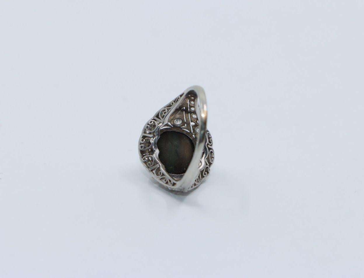 Art Deco Style Black Star Sapphire Diamond Platinum & 10K Ring