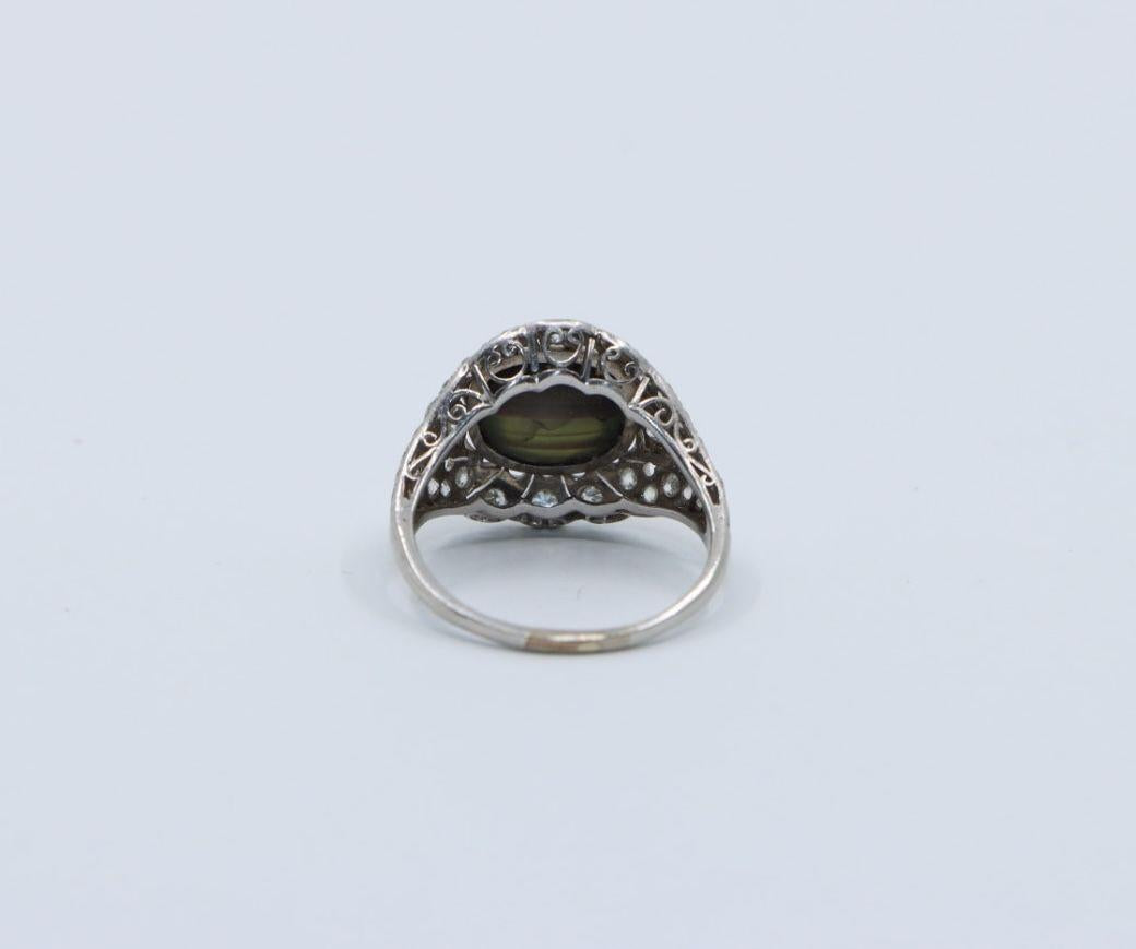 Art Deco Style Black Star Sapphire Diamond Platinum & 10K Ring