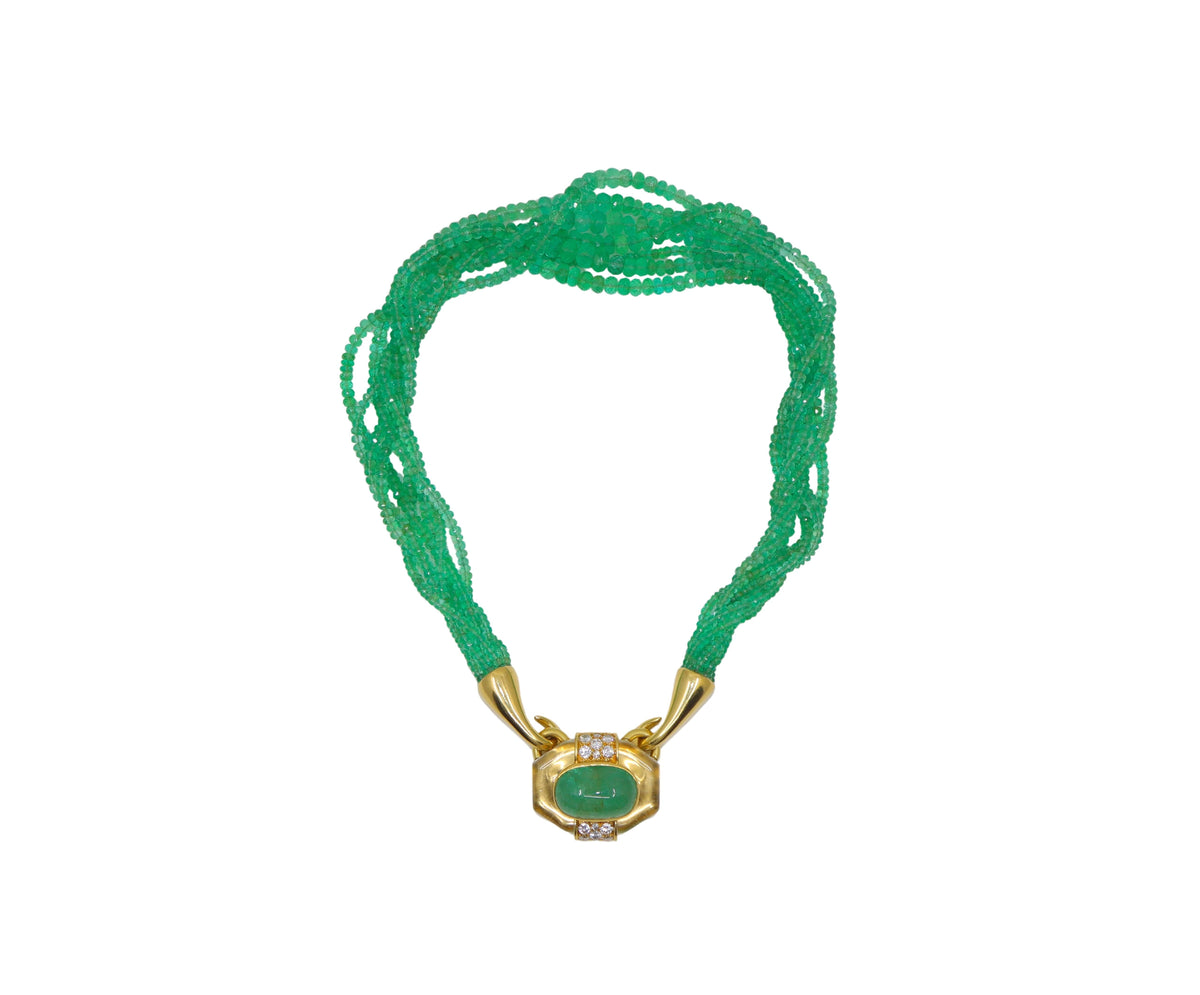 VINTAGE DAVID WEBB 18K GOLD EMERALD BEAD NECKLACE