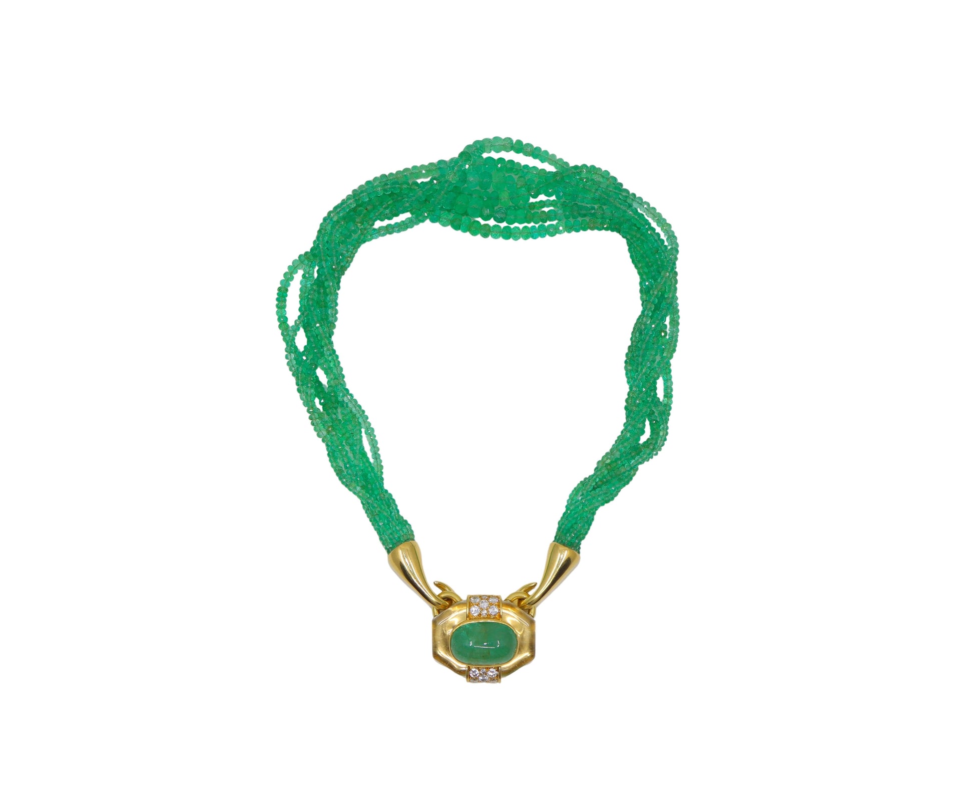 VINTAGE DAVID WEBB 18K GOLD EMERALD BEAD NECKLACE