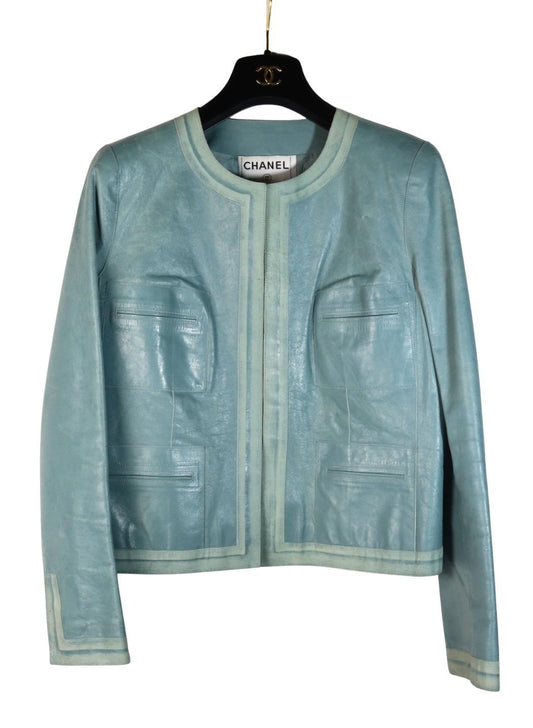 Vintage Chanel Blue Leather Biker Jacket