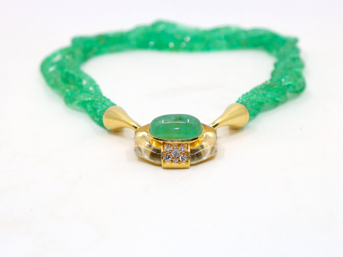 VINTAGE DAVID WEBB 18K GOLD EMERALD BEAD NECKLACE