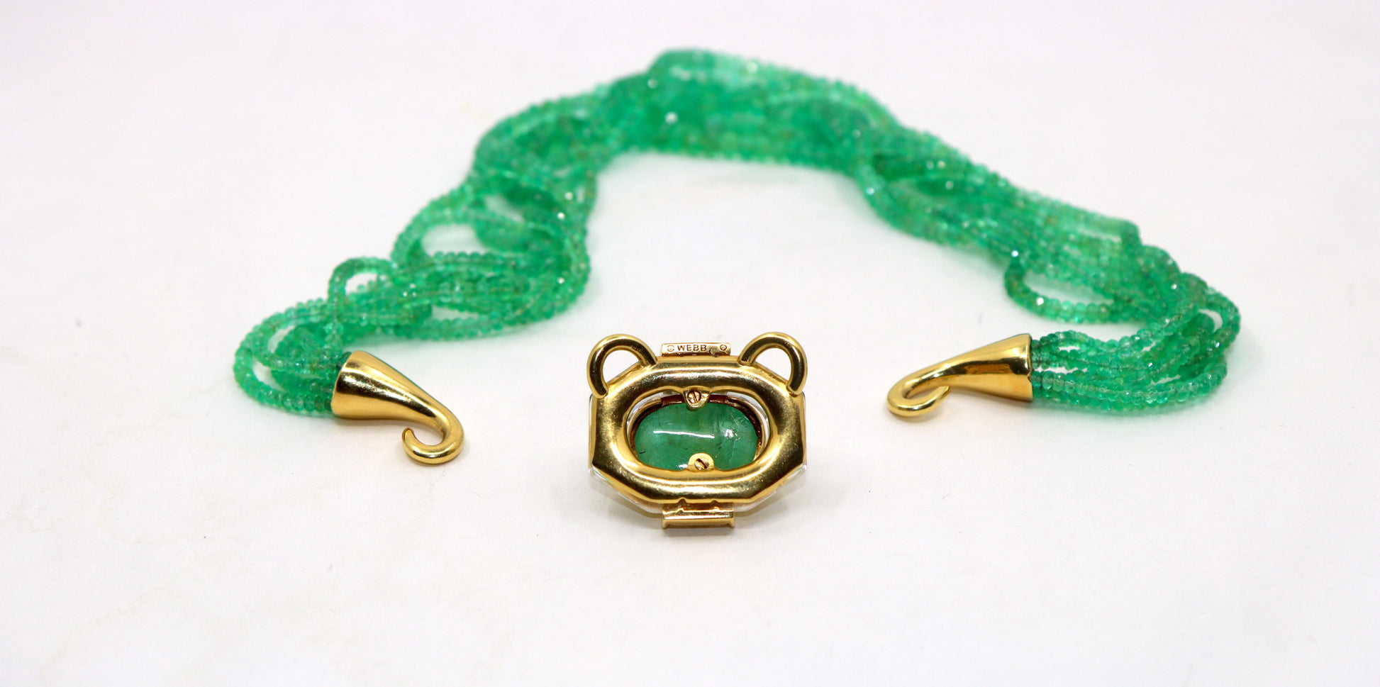 VINTAGE DAVID WEBB 18K GOLD EMERALD BEAD NECKLACE
