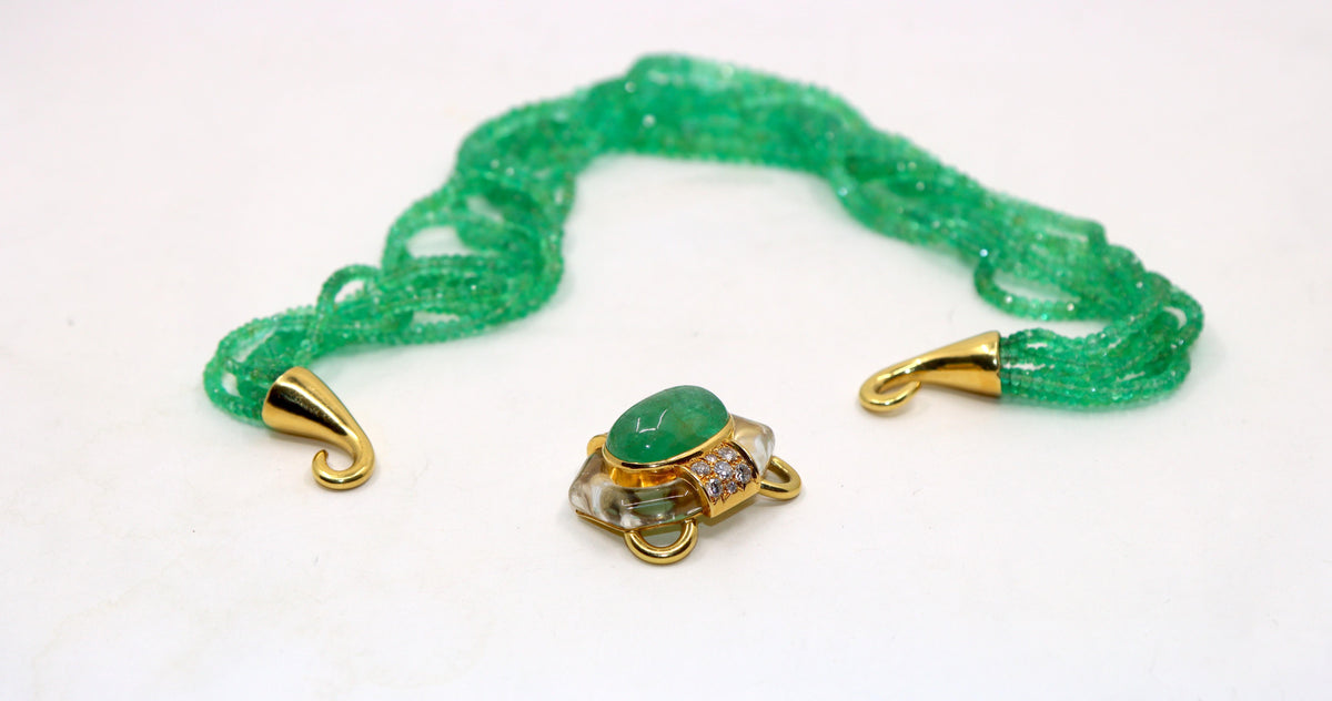 VINTAGE DAVID WEBB 18K GOLD EMERALD BEAD NECKLACE
