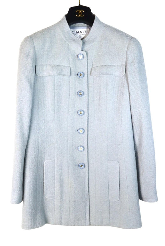 Vintage 1997 Chanel Baby Blue Tweed Jacket