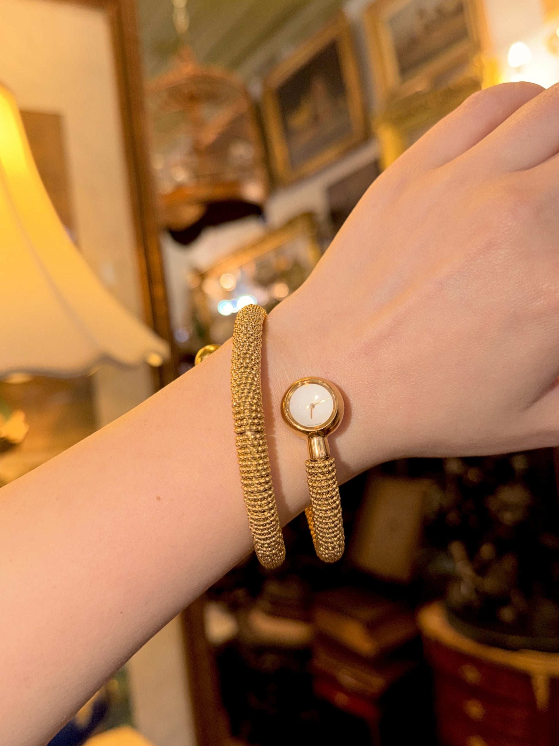 Vintage Van Cleef & Arpels 18K Gold Couscous Spiral Cuff Bangle Watch