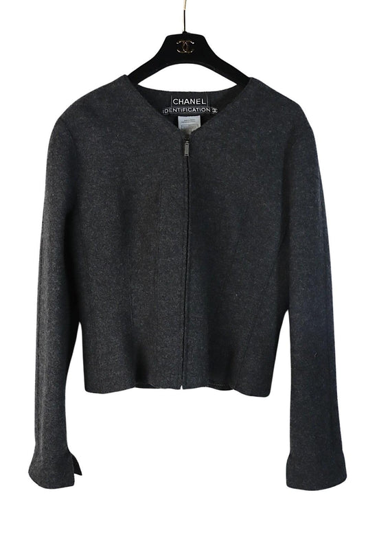 Vintage 1999 Chanel Gray Wool Jacket Suit