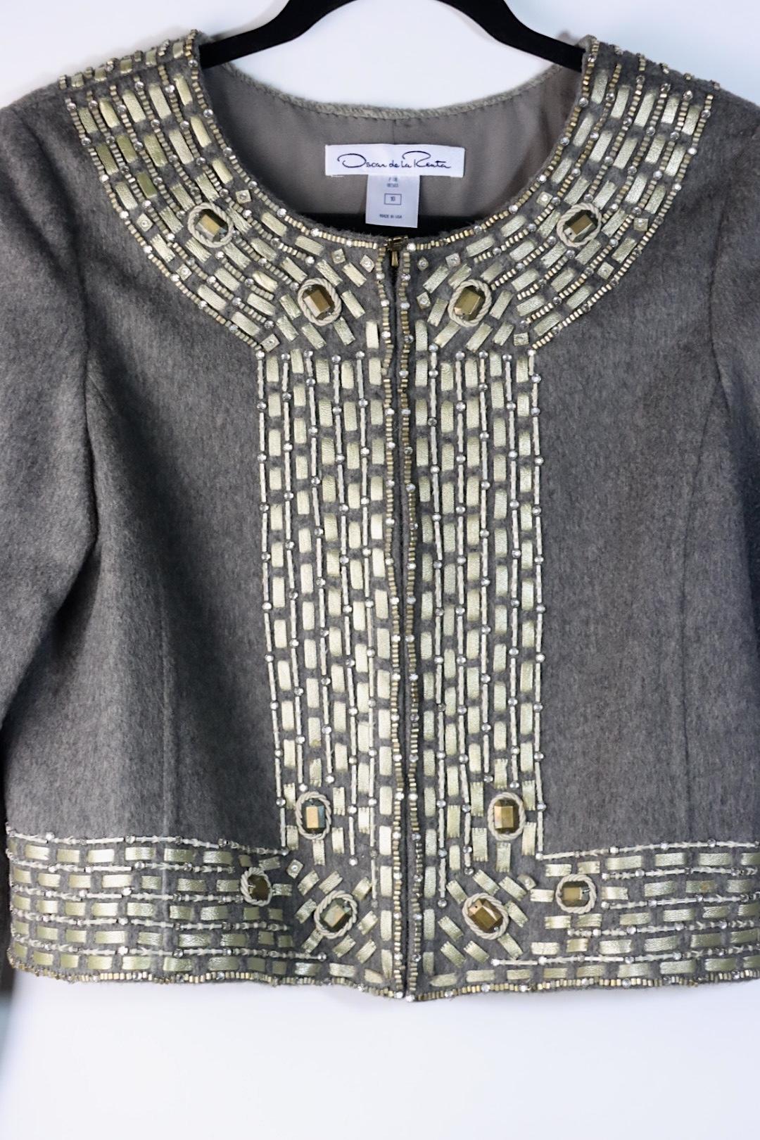 Vintage Oscar De La Renta Grey Embellished Jacket
