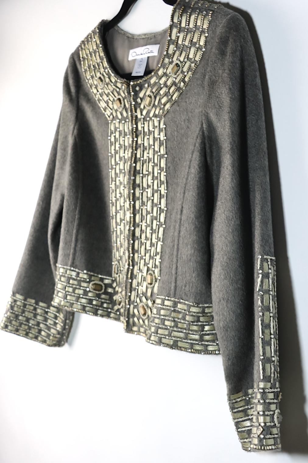 Vintage Oscar De La Renta Grey Embellished Jacket