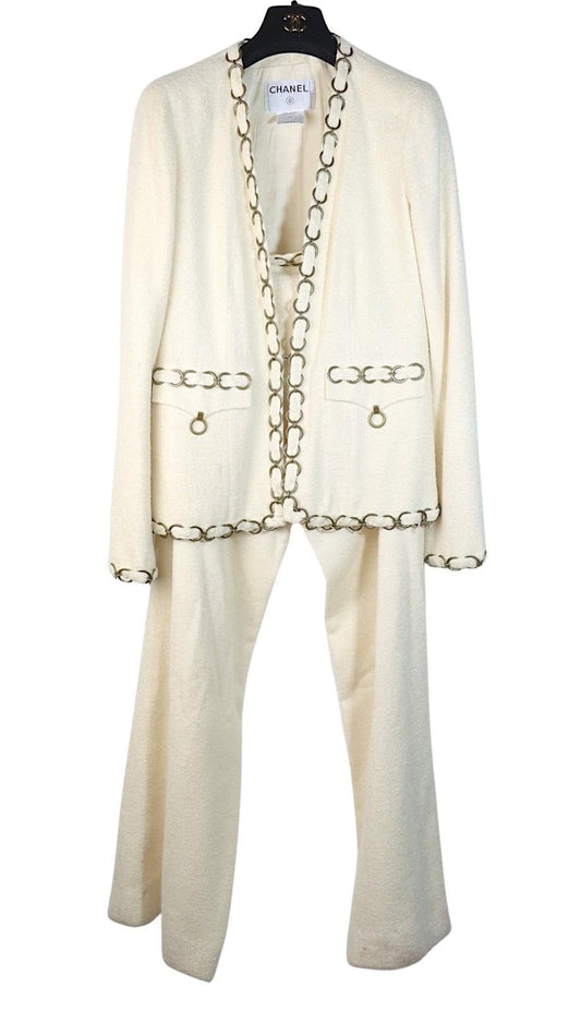 Vintage 2002 Chanel Chain White Jacket Pant Suit