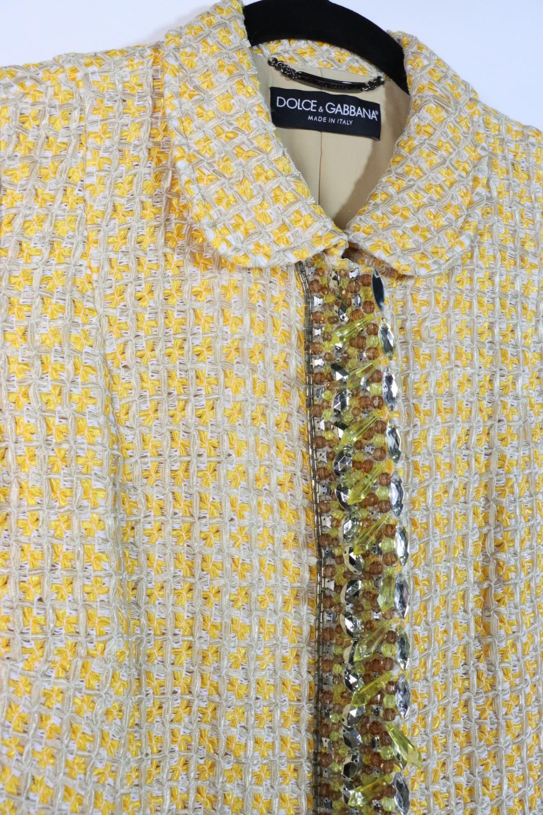 Vintage Dolce & Gabbana Yellow Tweed Embellished Jacket