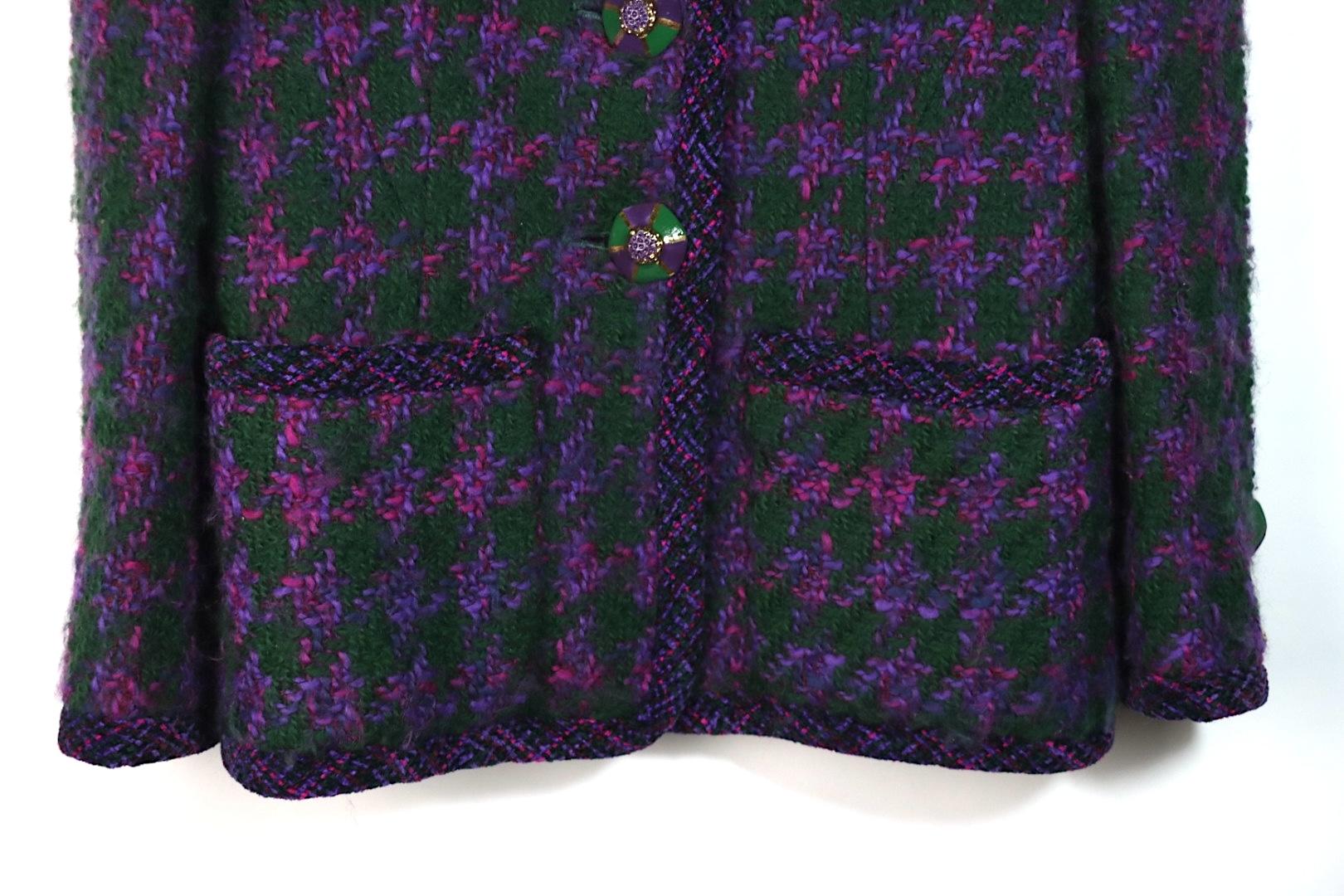 Vintage Oscar De La Renta Purple & Green Tweed Jacket & Skirt Suit