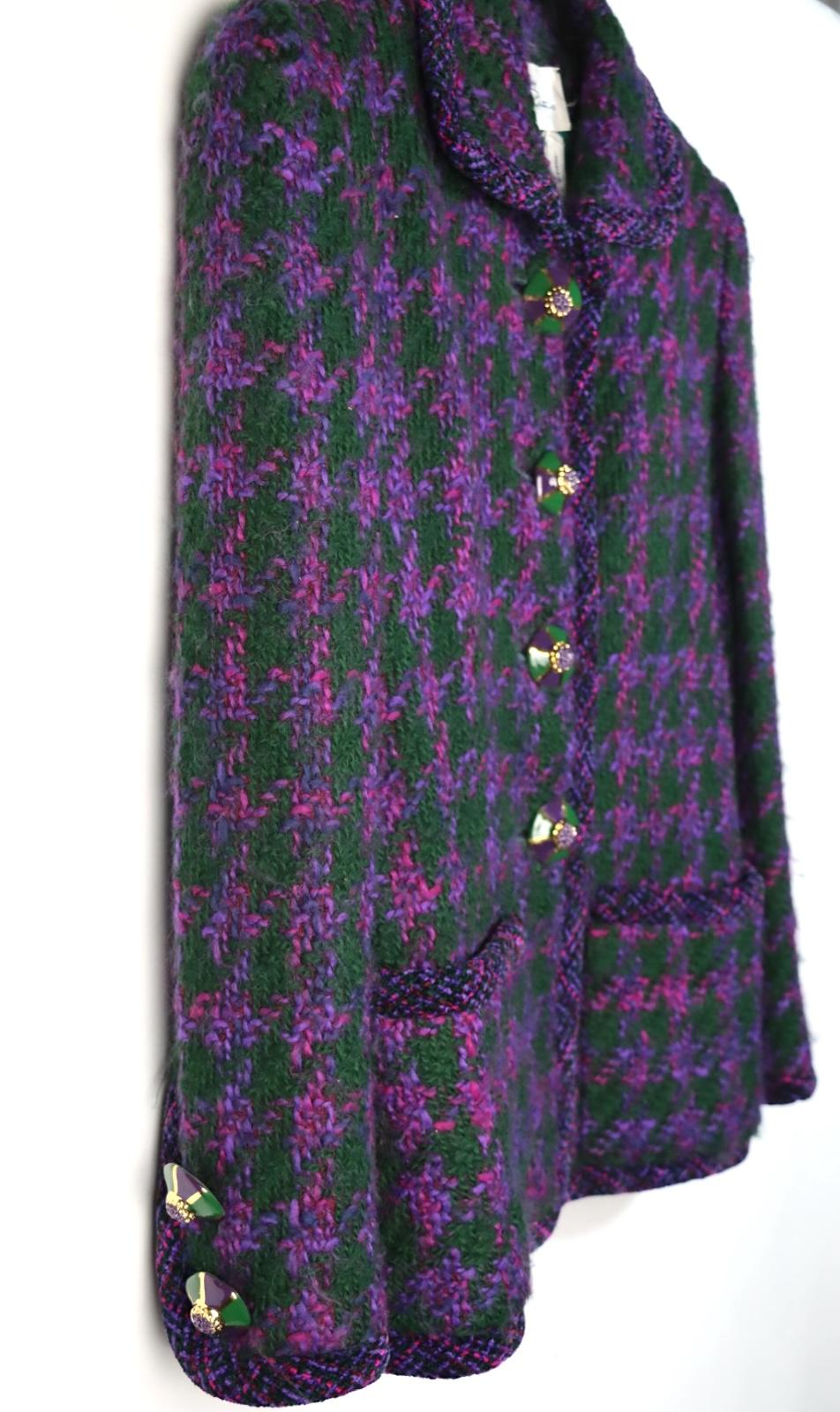 Vintage Oscar De La Renta Purple & Green Tweed Jacket & Skirt Suit