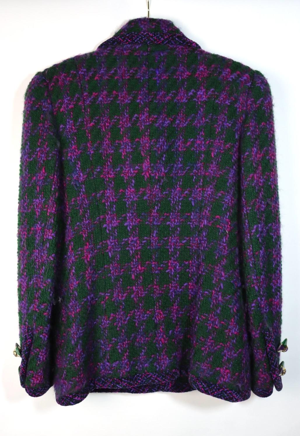 Vintage Oscar De La Renta Purple & Green Tweed Jacket & Skirt Suit