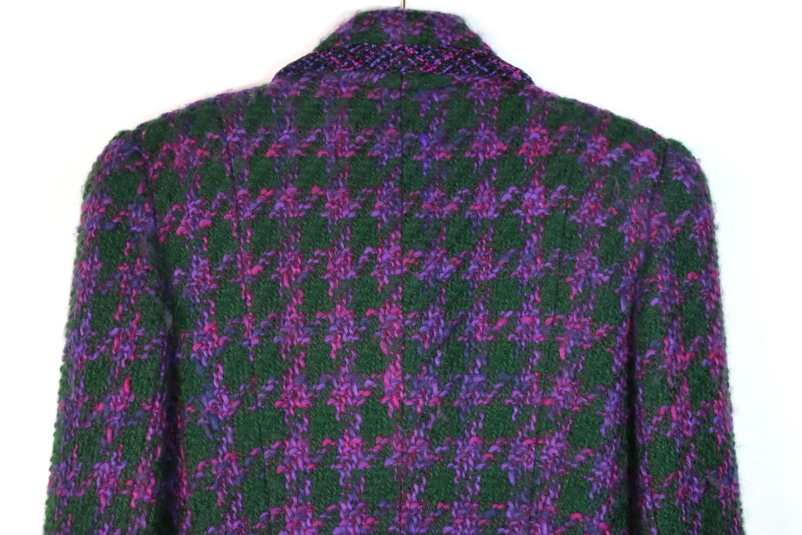 Vintage Oscar De La Renta Purple & Green Tweed Jacket & Skirt Suit