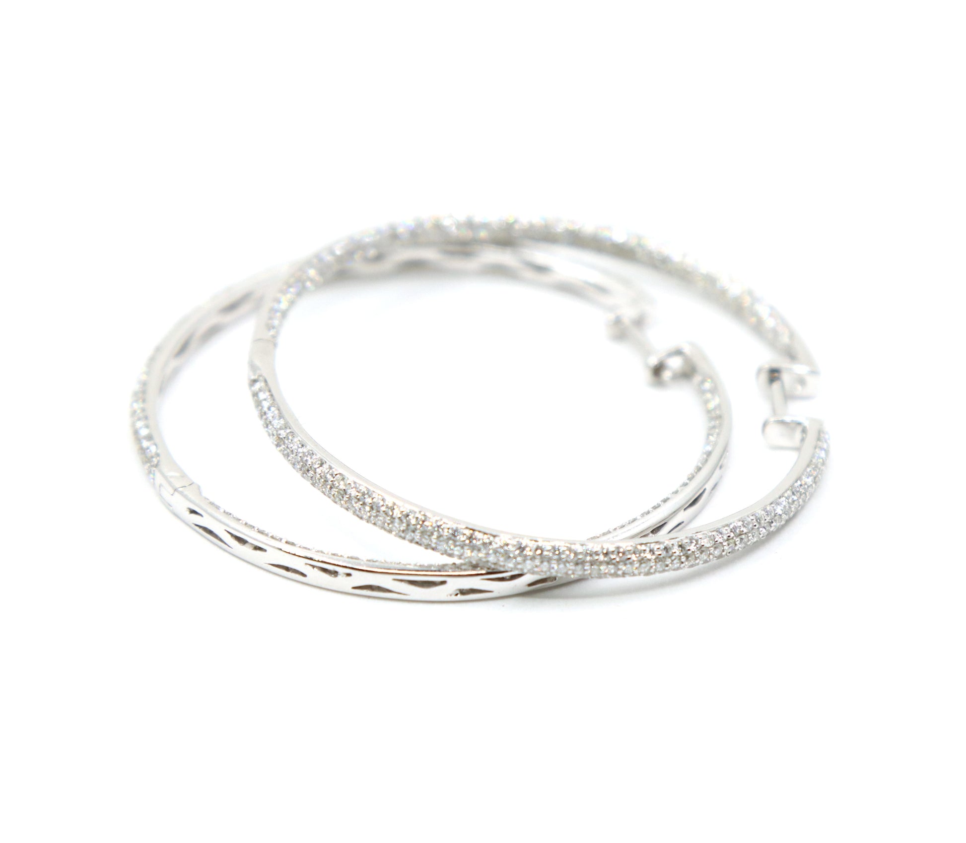 18K White Gold Diamond Large Hoop Earrings