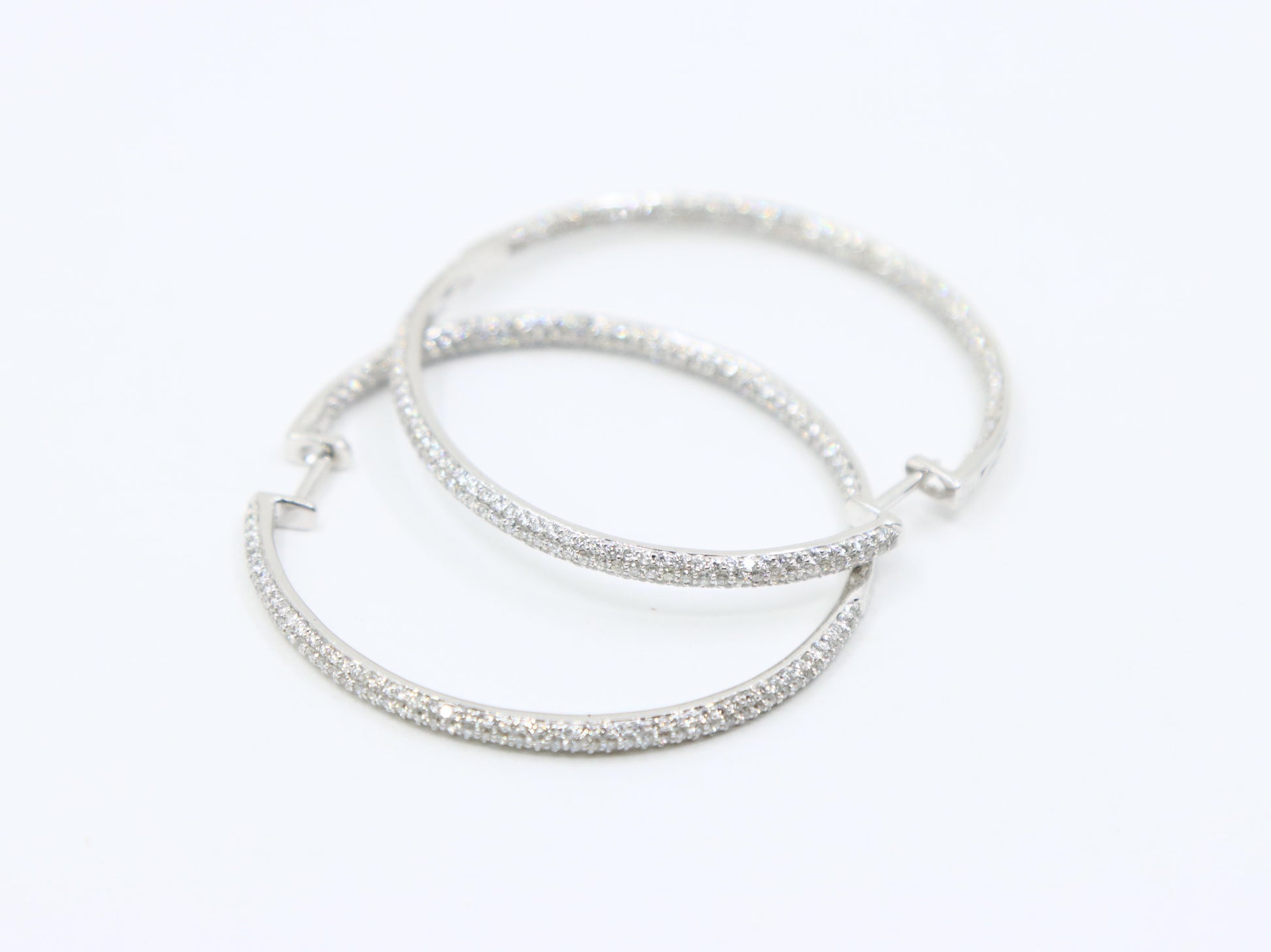 18K White Gold Diamond Large Hoop Earrings