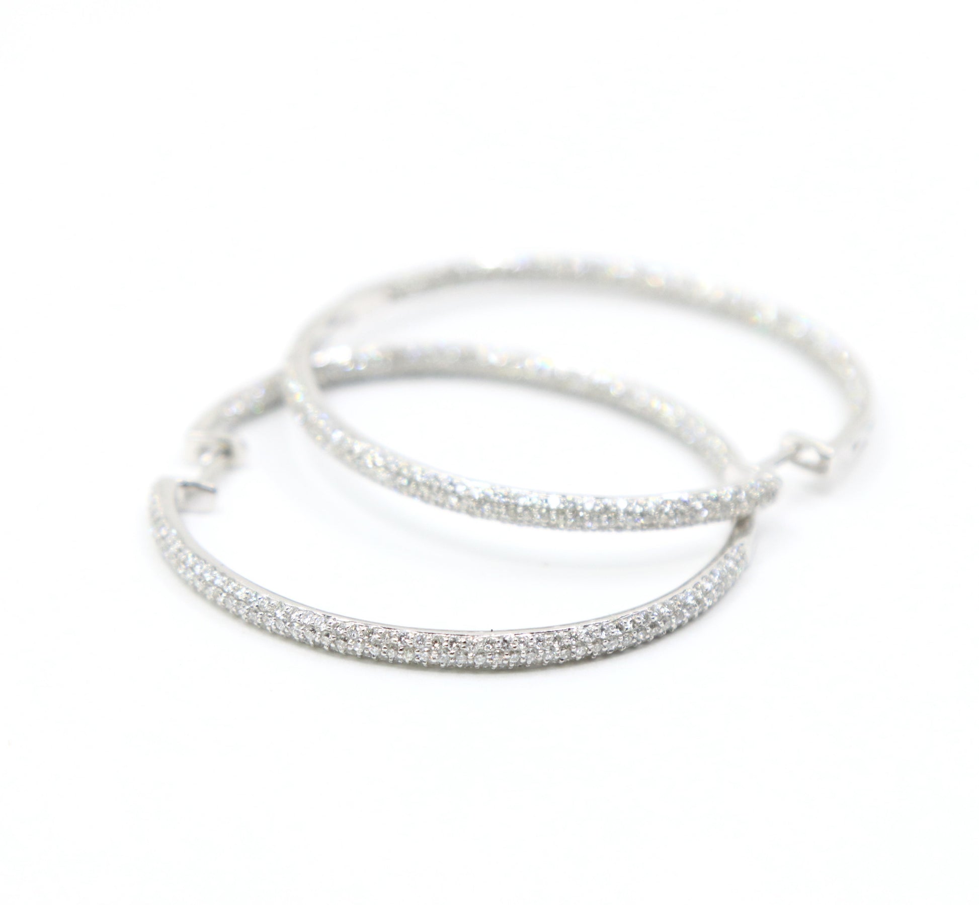 18K White Gold Diamond Large Hoop Earrings