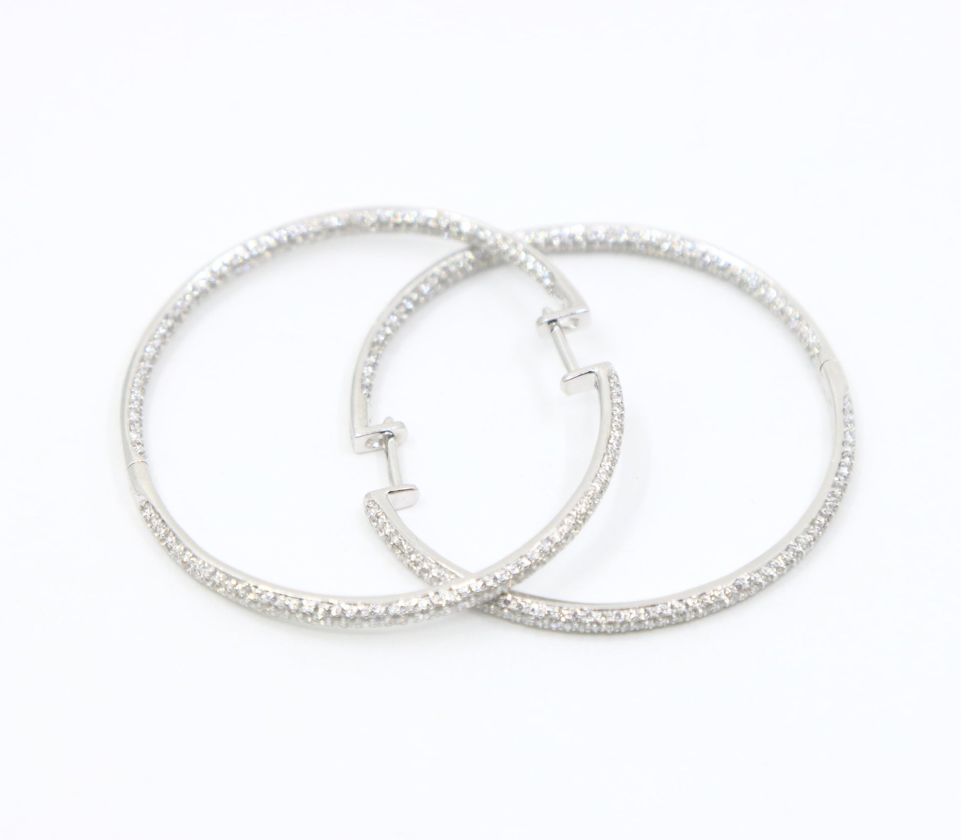 18K White Gold Diamond Large Hoop Earrings
