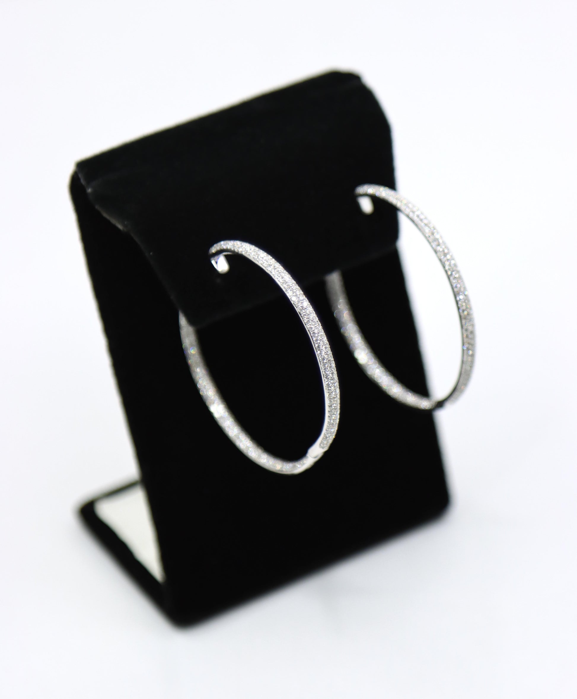 18K White Gold Diamond Large Hoop Earrings