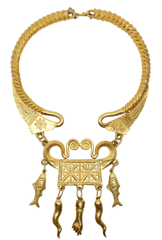 Vintage Alexis Kirk Gold Tone Festoon Bib Choker