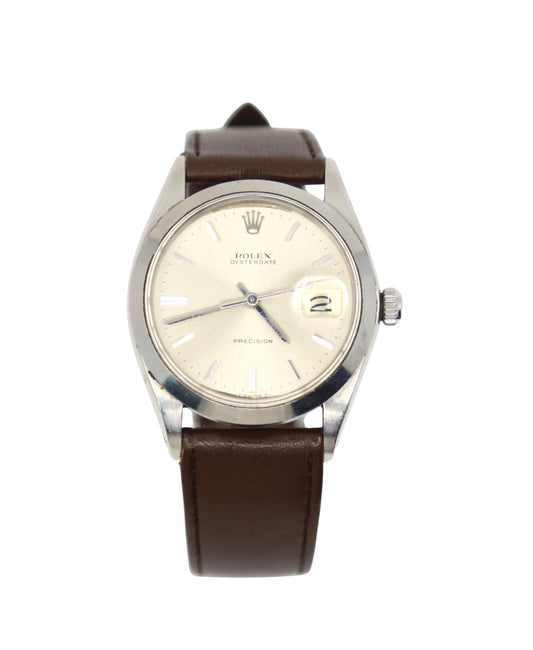 Vintage ROLEX Oysterdate Precision Date Watch with Brown Leather Strap