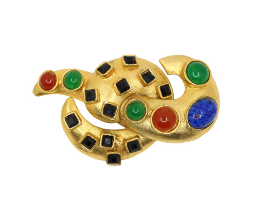 Vintage Trifari Gold Tone Multi-Color Stone Brooch