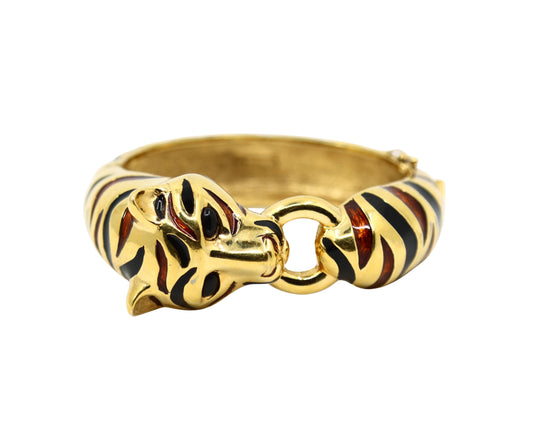 Vintage Ciner Gold Tone Enamel Tiger Bracelet
