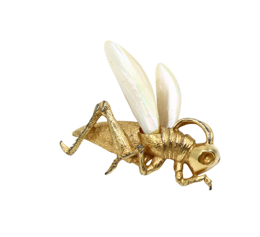Vintage Boucher Gold Tone Mother of Pearl Dragonfly Brooch