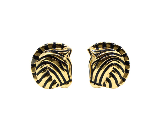 Vintage Judith Leiber Gold Tone Enamel Zebra Earrings