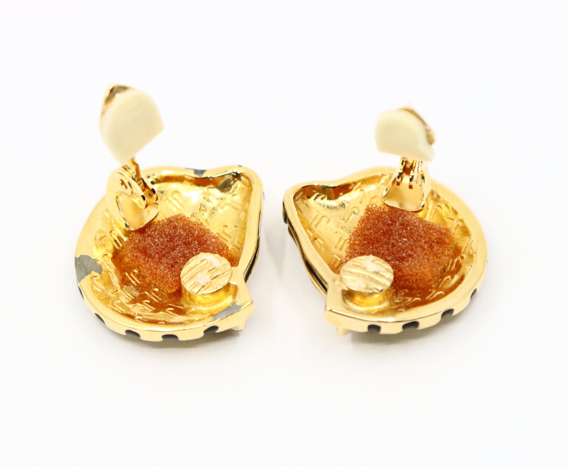 Vintage Judith Leiber Gold Tone Enamel Zebra Earrings