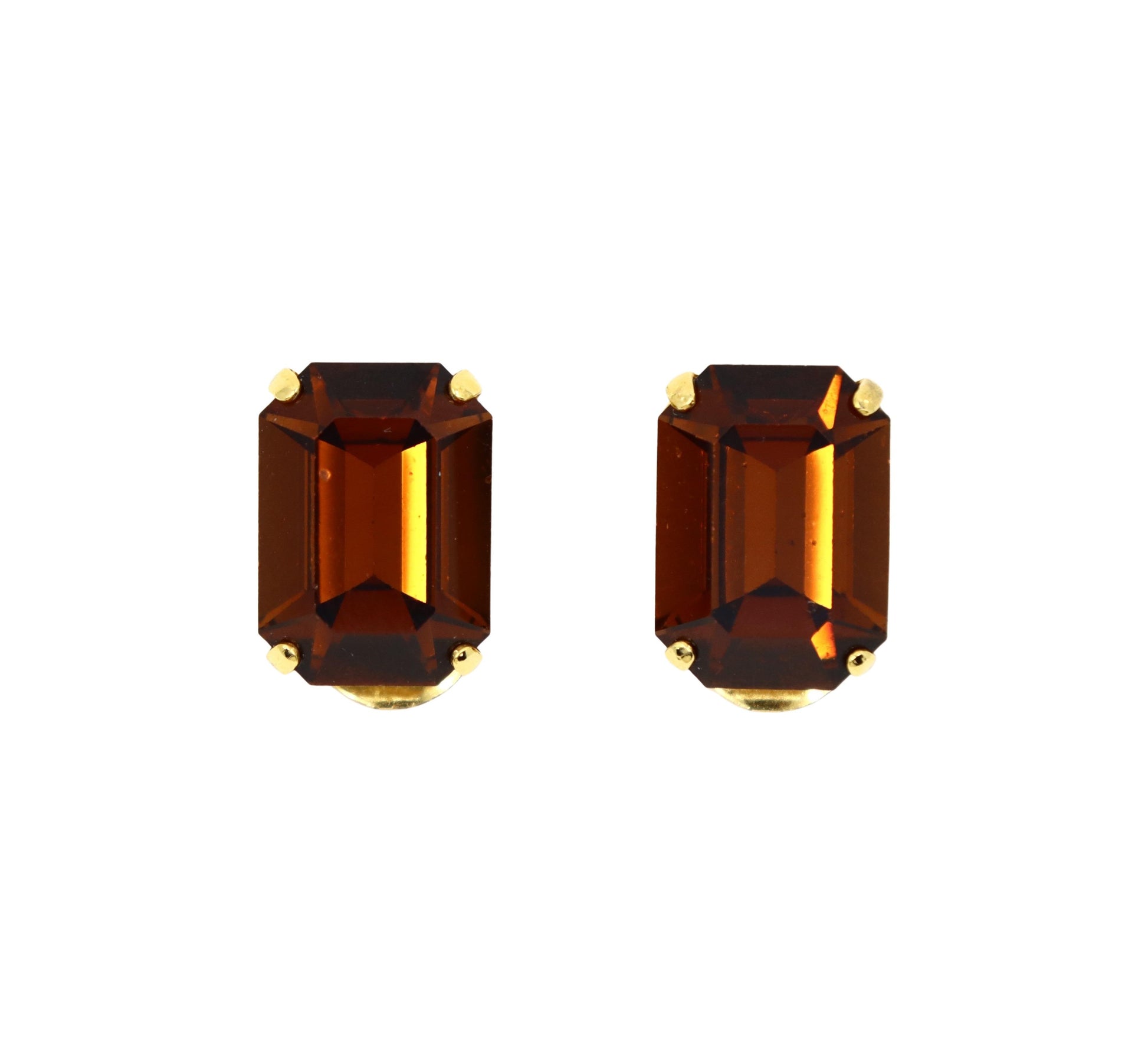 Vintage Schreiner Gold Tone Brown Crystal Earrings
