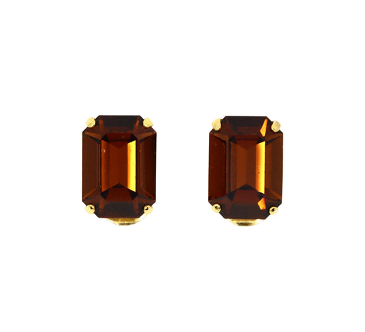 Vintage Schreiner Gold Tone Brown Crystal Earrings