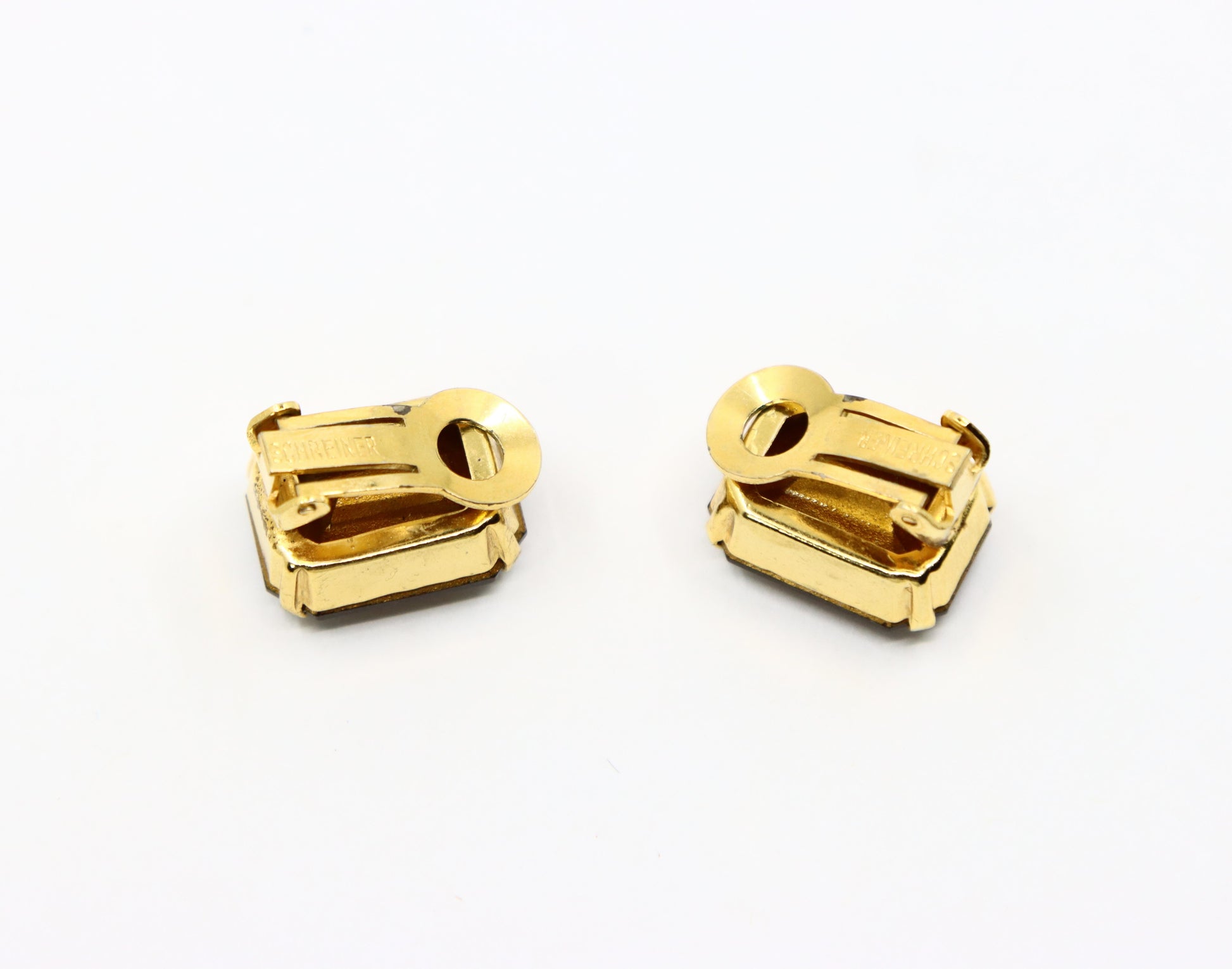Vintage Schreiner Gold Tone Brown Crystal Earrings