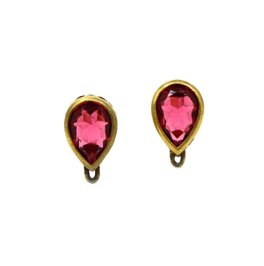 Vintage YSL Gold Tone Pink Crystal Earrings