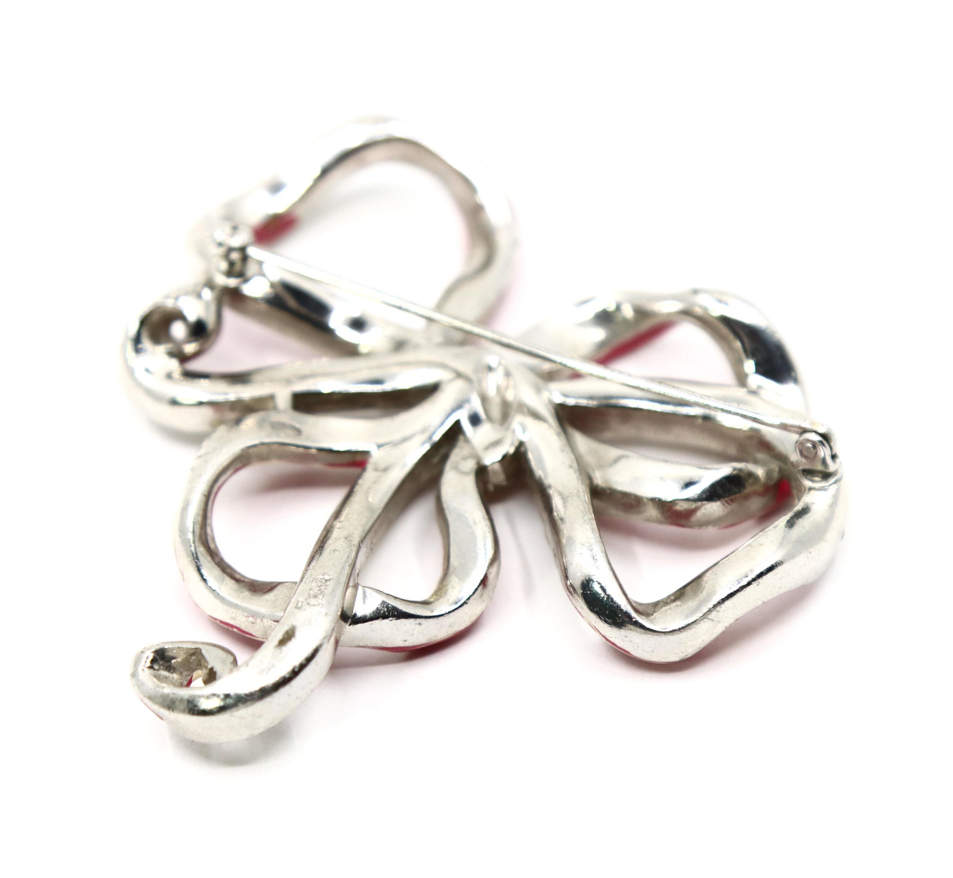 Vintage Trifari Silver Tone Pink Enamel Rhinestone Brooch
