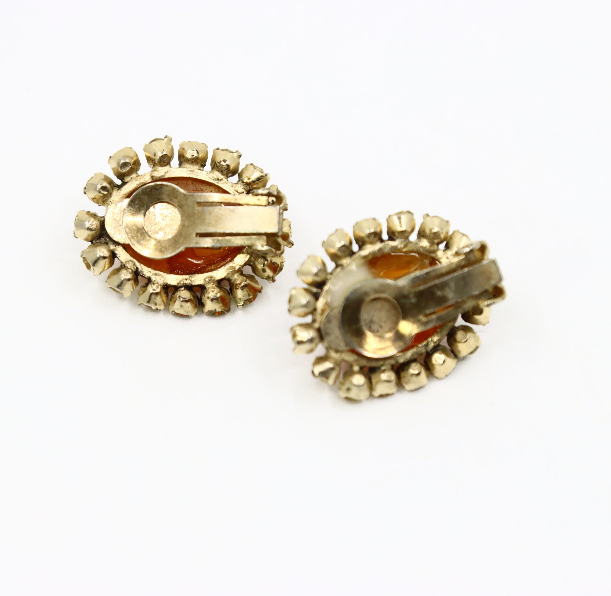 Vintage Schreiner Gold Tone Brown & Yellow Rhinestone Earrings & Brooch Set