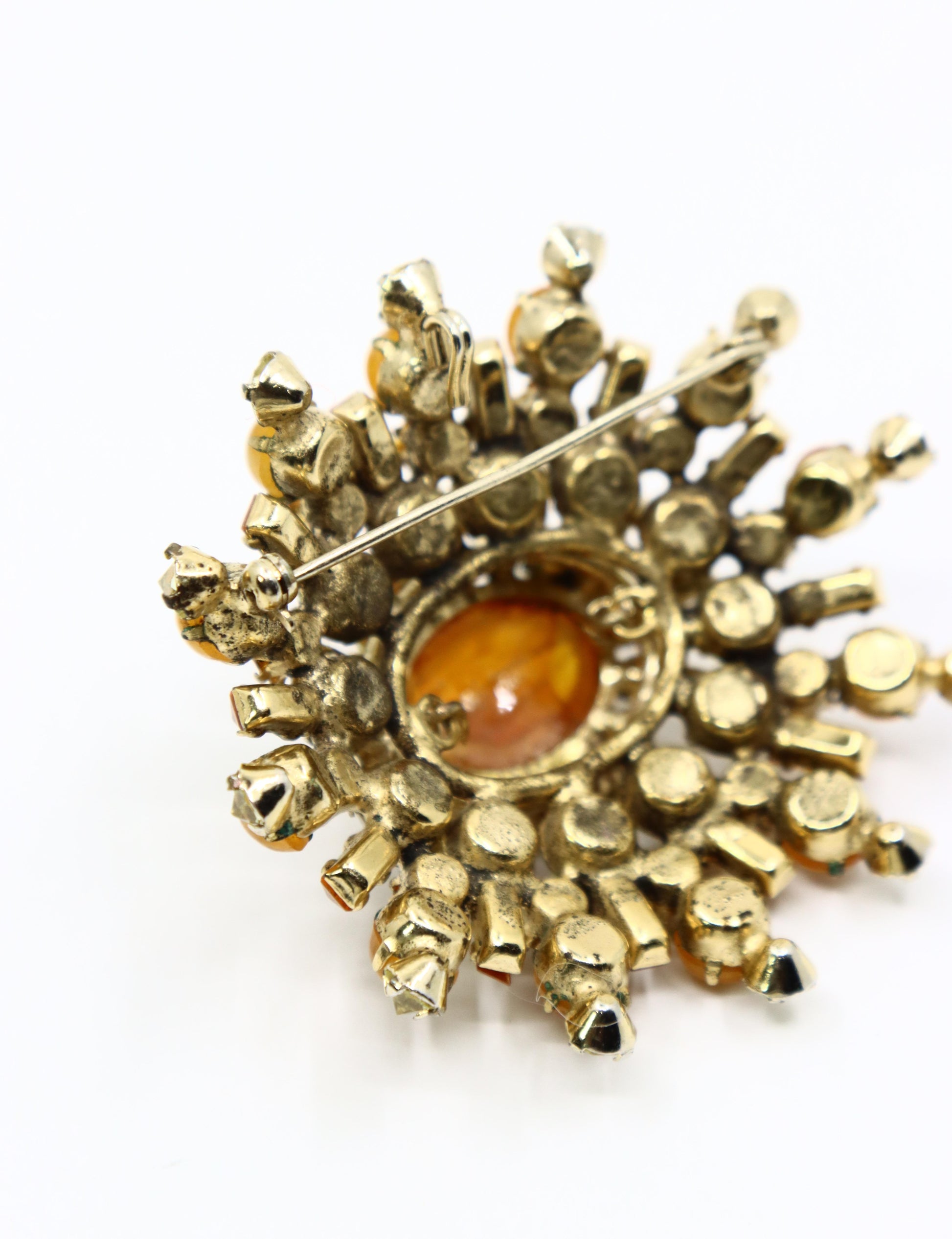 Vintage Schreiner Gold Tone Brown & Yellow Rhinestone Earrings & Brooch Set